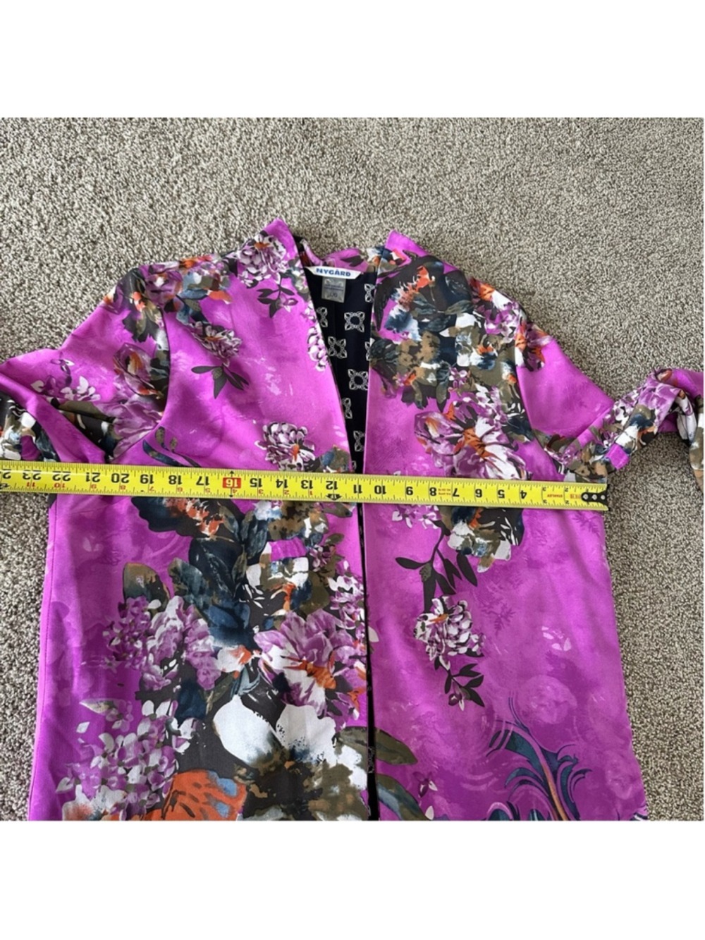 Peter Nygard Floral Kimono Duster Cardigan Jacket Size Large Pink Blue Lined - Picture 13 of 13